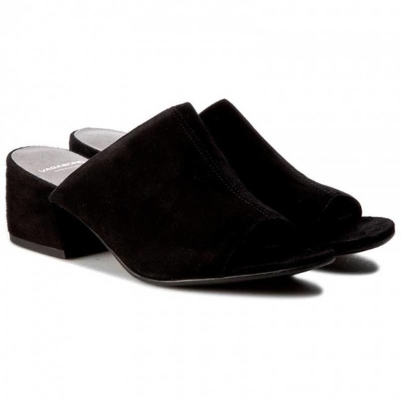 Vagabond Black Suede Leather Open Toe Chunky Mules Sandals Size 41 NWB - Picture 3 of 9